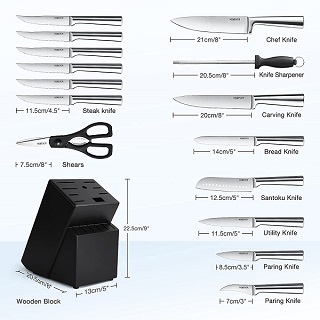 16 PIECES KITCHEN KNIFE SETS WITH WOODEN BLOCK WITH CHEF KNIFE BREAD KNIFE KNIFE SHARPENER